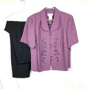 Lady Dorby 20W Purple/Black Floral Pant Suit